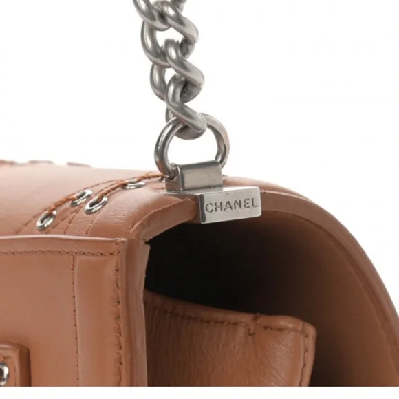 Chanel Tan Coco Eyelets Quilted Lambskin Crossbody Bag with Chain Strap - Picture 9 of 10